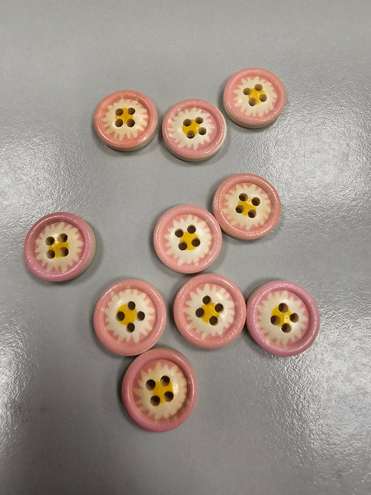 Buttons - Chrysanthemum 15mm x 10 - Pink