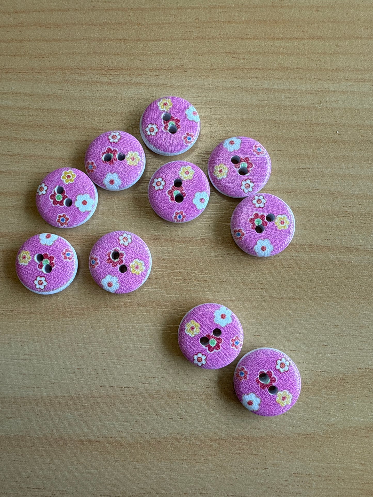 Buttons - Pink Daisy Print - 15mm x 10