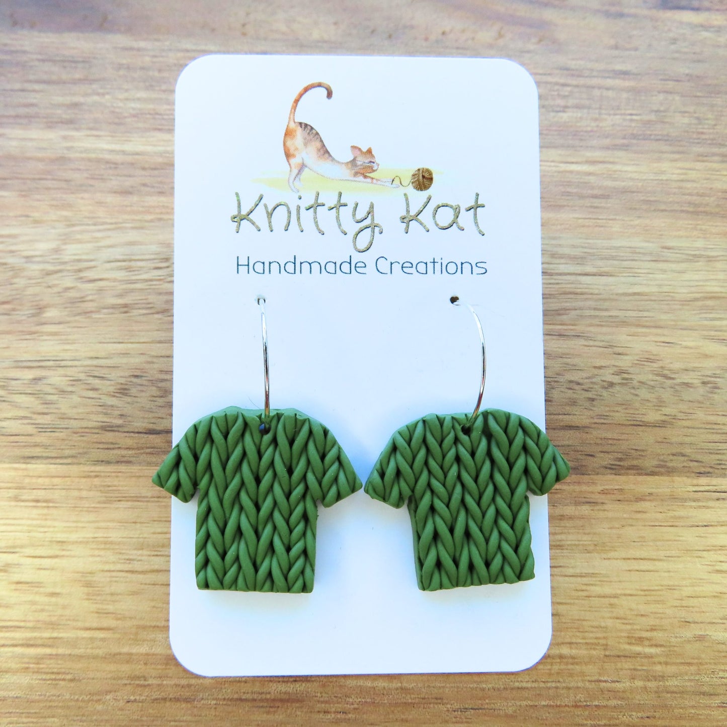 Knitty Kat - T-Shirt Hoop Earrings - Green