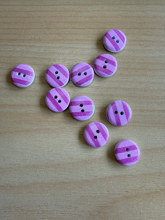 Buttons - Pink Stripe Print - 15mm x 10