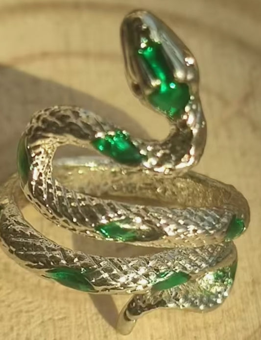 Ring - Yarn Guide - Silver/Green Snake