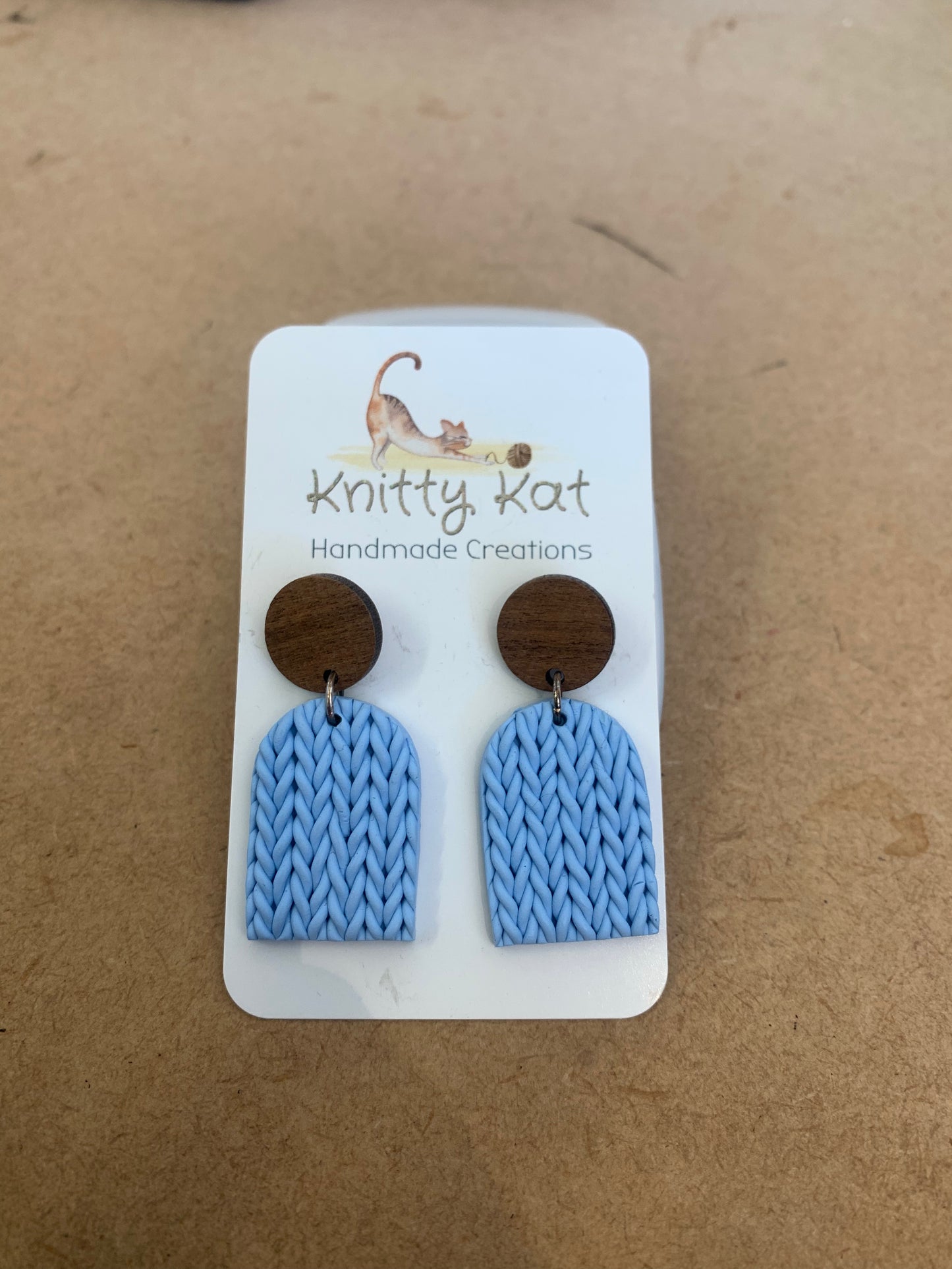 Knitty Kat - Knit Arch Earrings - Pale Blue