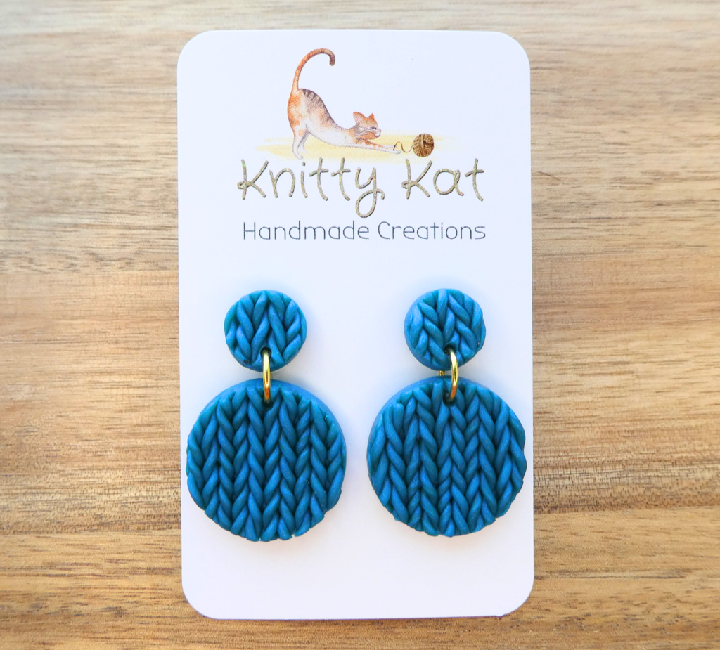 Knitty Kat - Circle Earrings - Teal