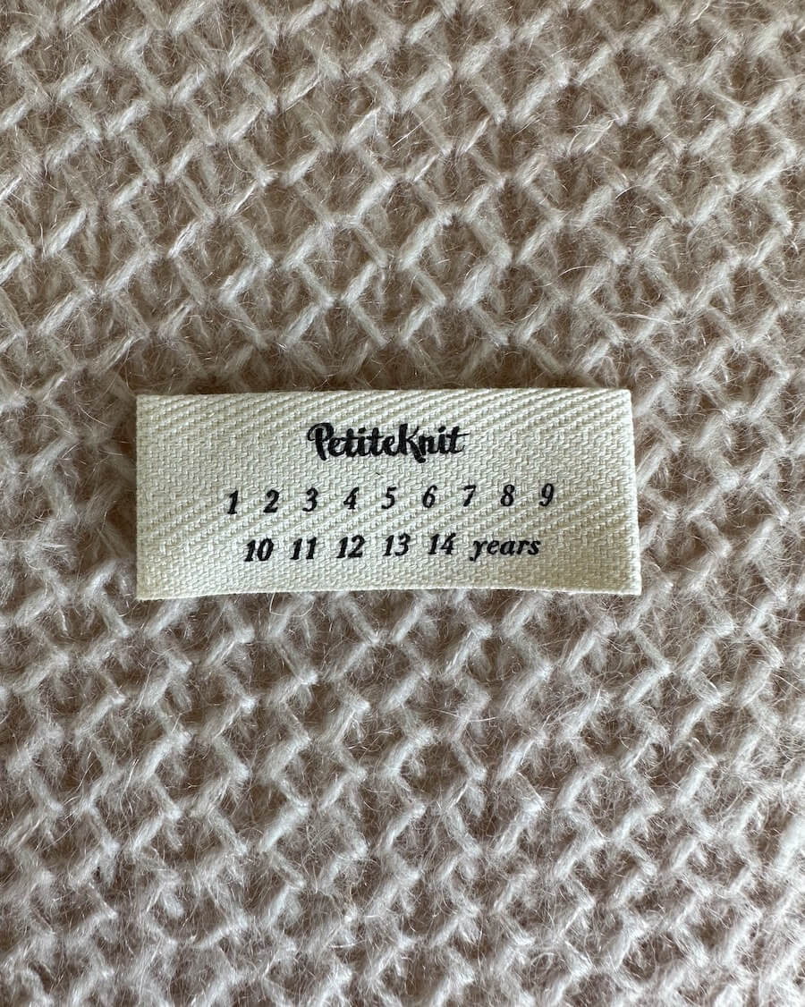 Garment Label - with childrens sizes - PetiteKnit