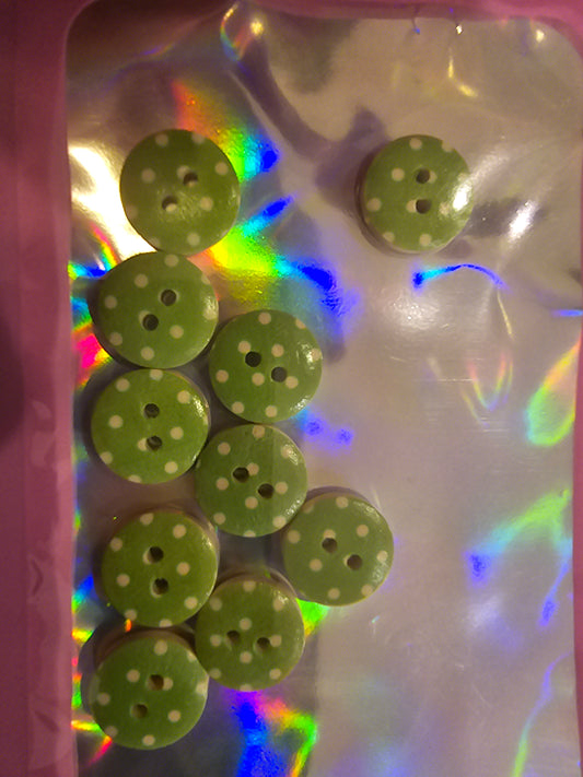 Buttons - Green Spots - 15mm x 10