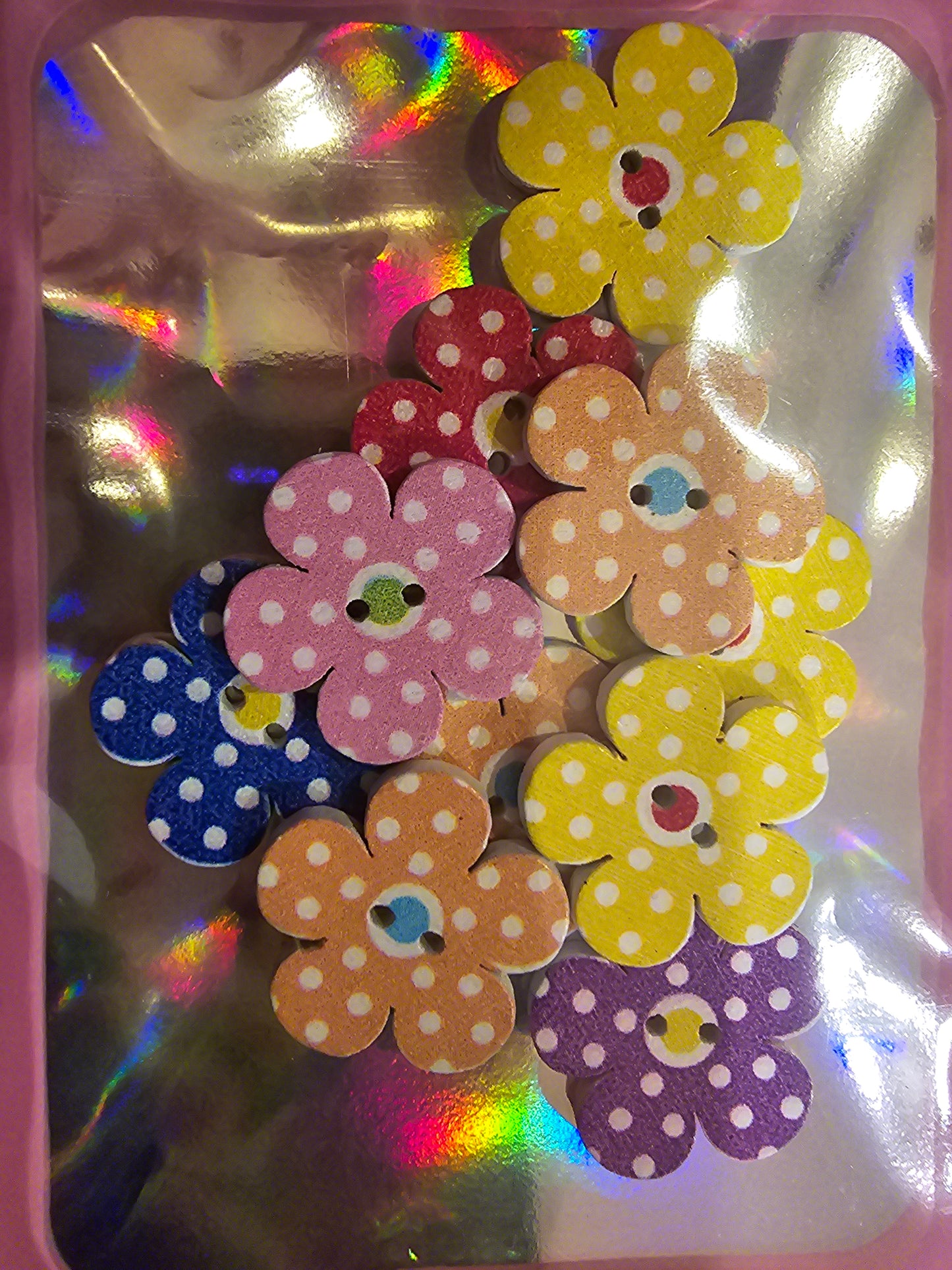 Buttons - Wooden Flowers - 20mm x 10 - Mix 3