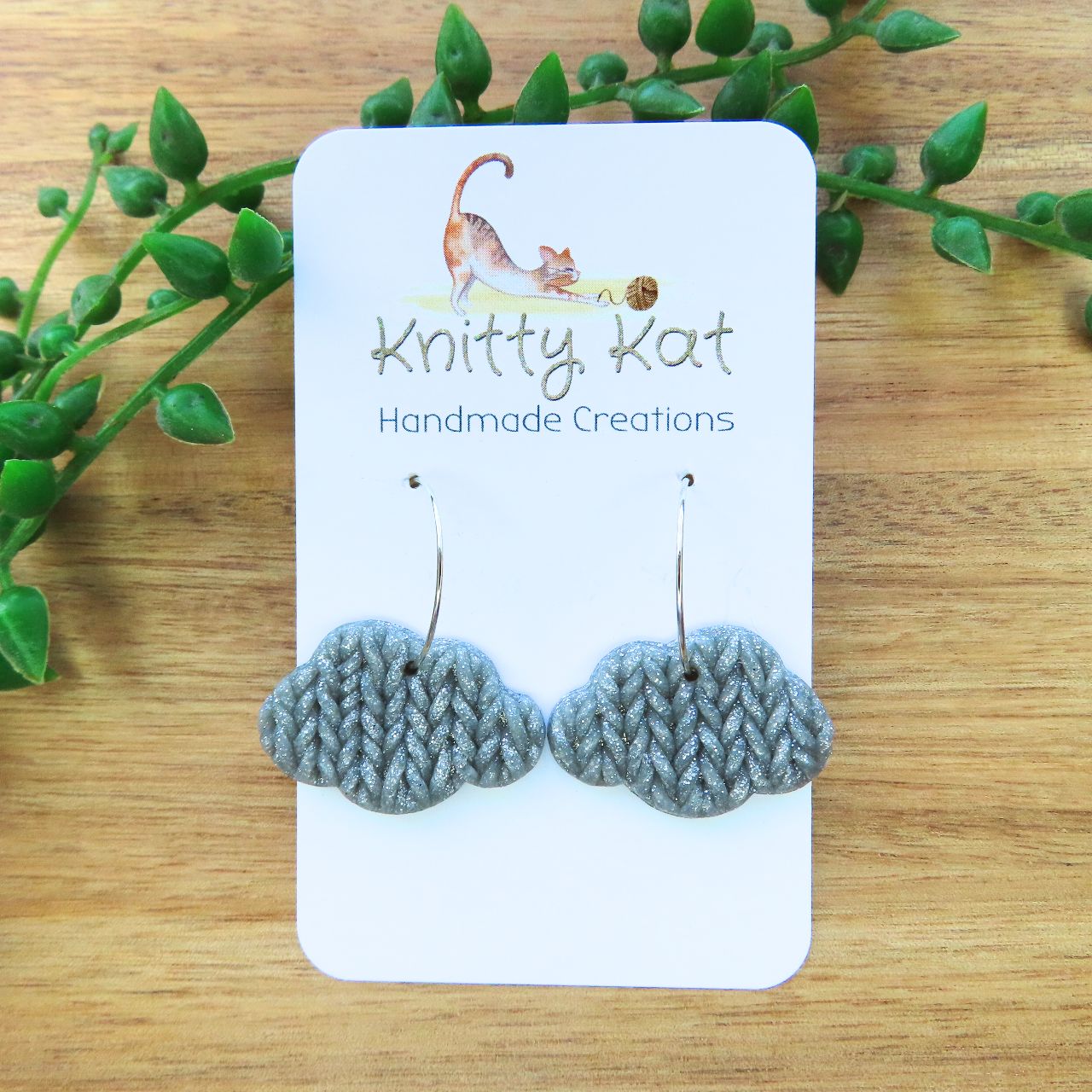 Knitty Kat - Cloud Earrings - Silver