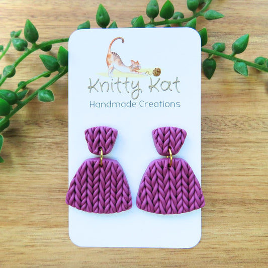 Knitty Kat - Retro Earrings - Berry