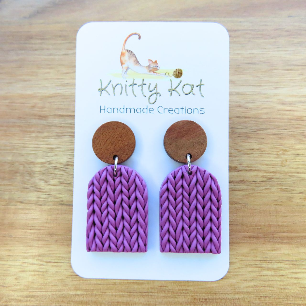 Knitty Kat - Knit Arch Earrings - Mauve