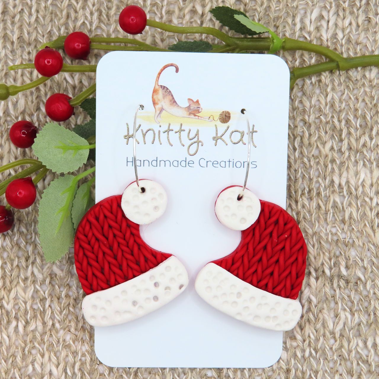 Knitty Kat - Santa Hat Earrings