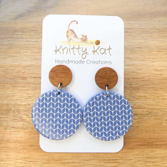 Knitty Kat - Knit Circle Earrings - Blue