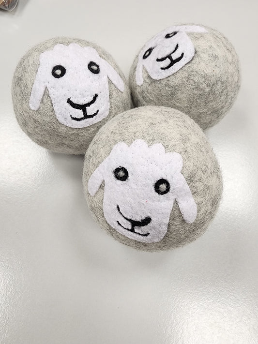 Woollen Felted Dryer Ball - Grey with Applique Sheep
