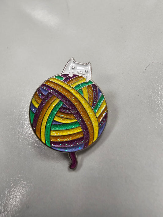 Enamel Pin - Cat with Rainbow Yarn Ball