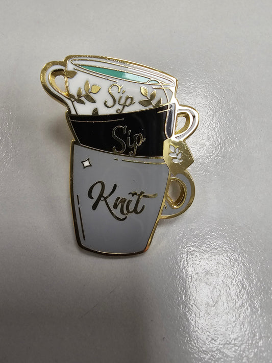 Enamel Pin - Sip, Sip, Knit