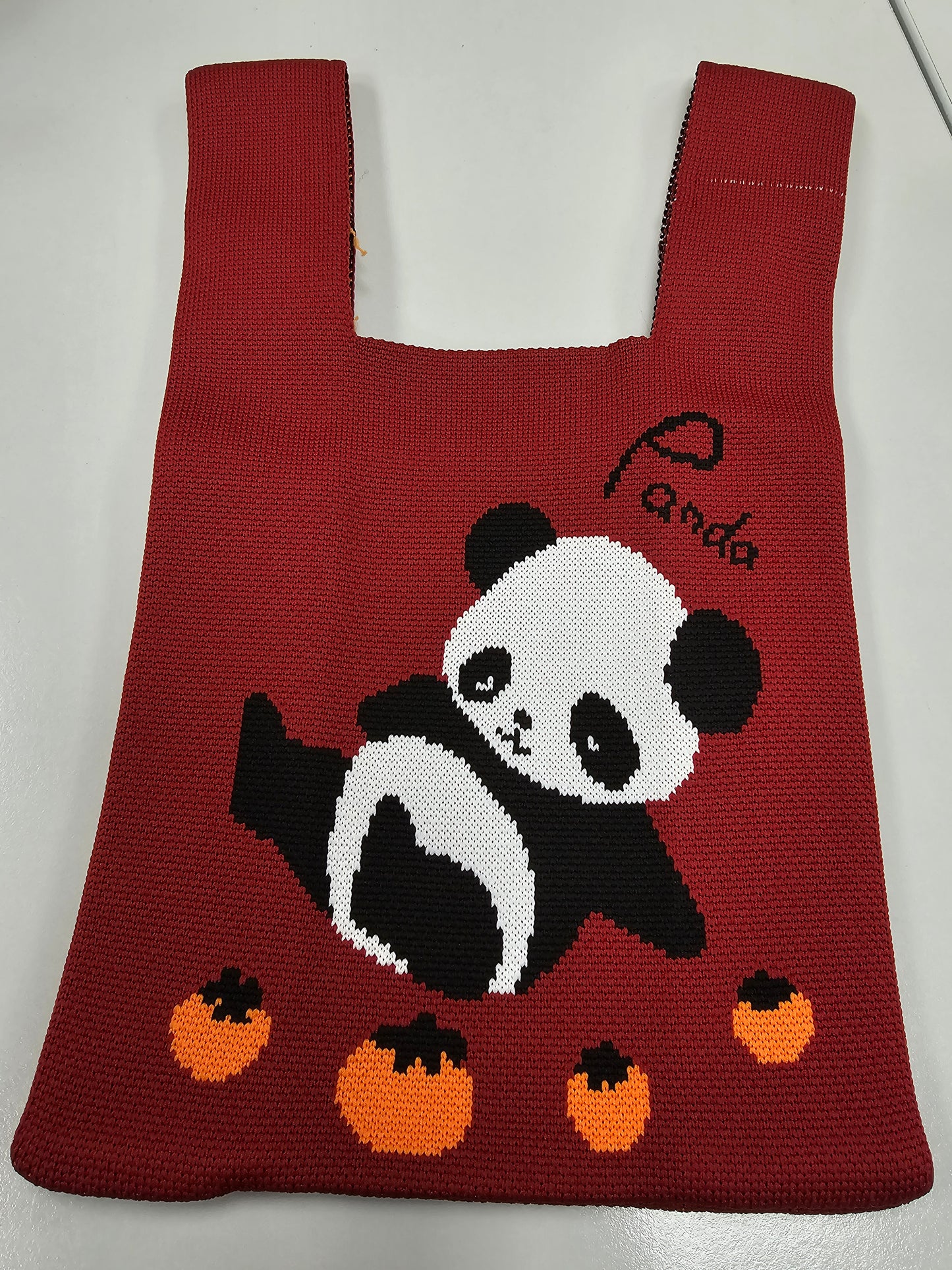 Knitting Wristlet Bag - Panda - Burgundy