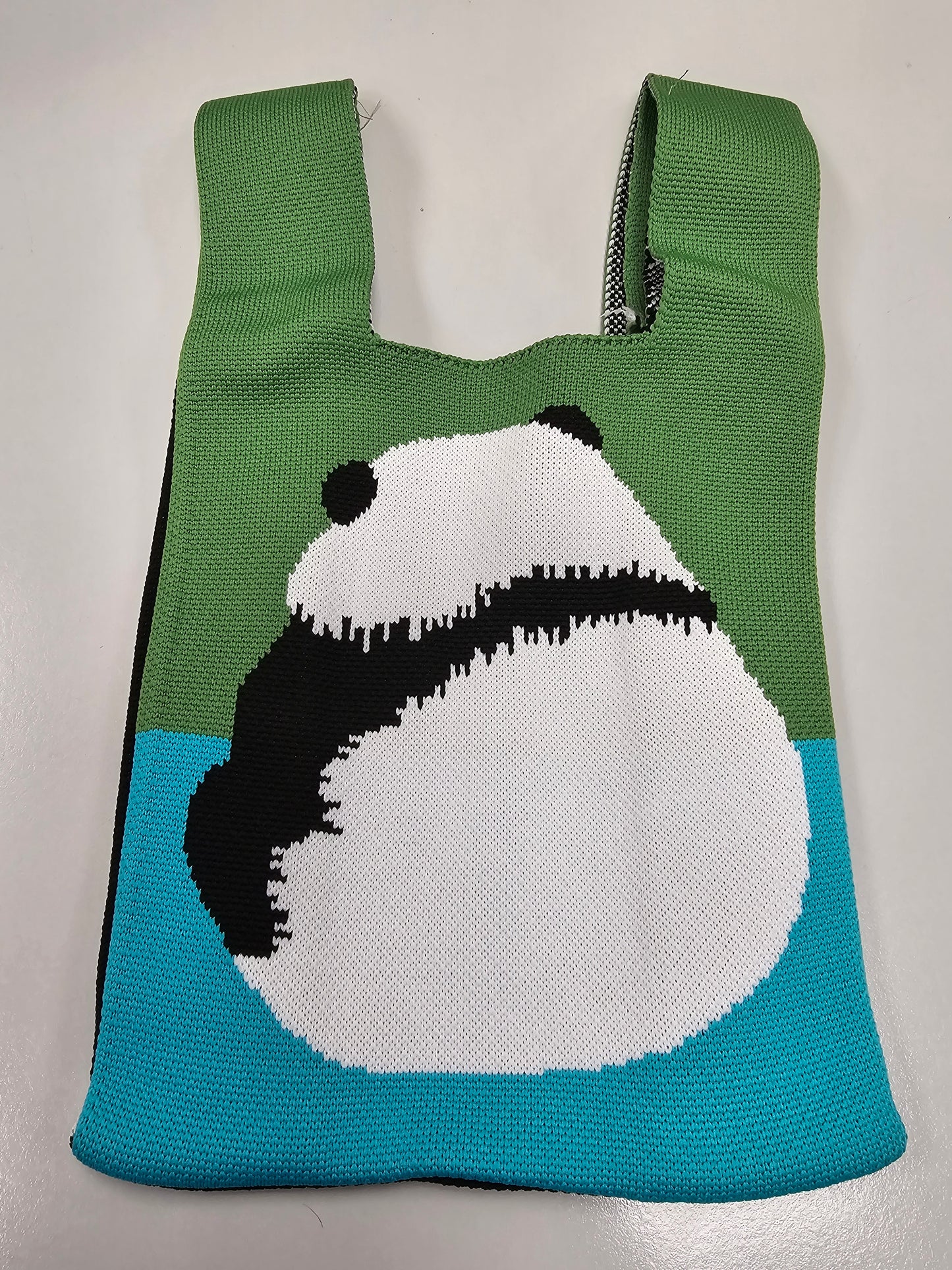 Knitting Wristlet Bag - Panda - Blue/Green