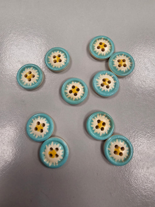 Buttons - Chrysanthemum 15mm x 10 - Blue