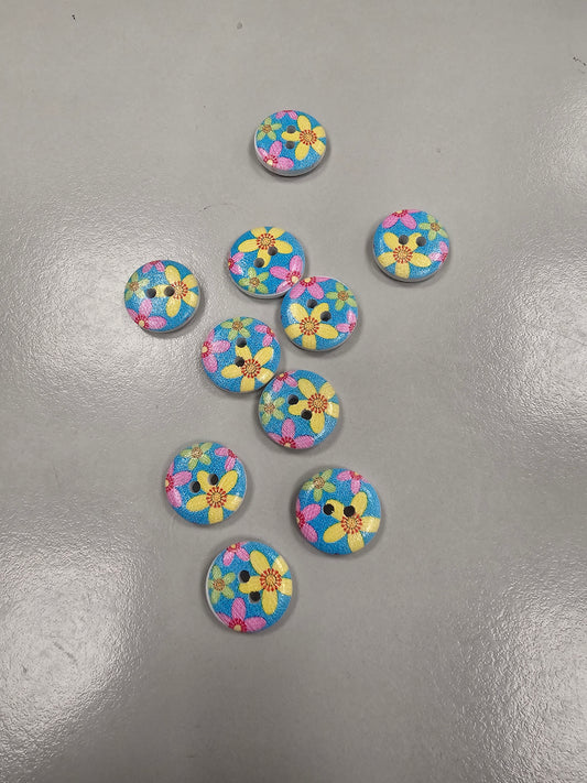 Buttons - Blue/Yellow Floral Print- 15mm x 10