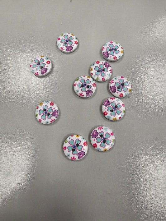 Buttons - Blue/White Floral Print- 15mm x 10