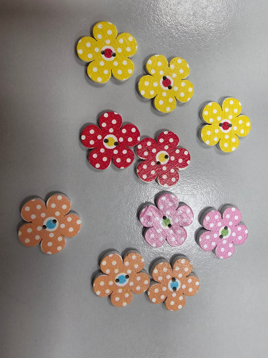 Buttons - Wooden Flowers - 20mm x 10 - Mix 5