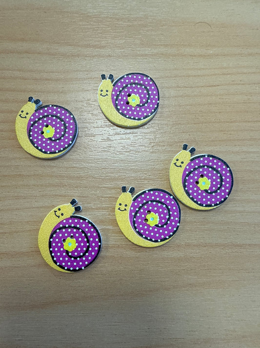 Buttons - Snails - Yellow/Pink