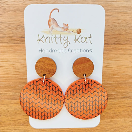 Knitty Kat Knit Circle Earrings - Orange