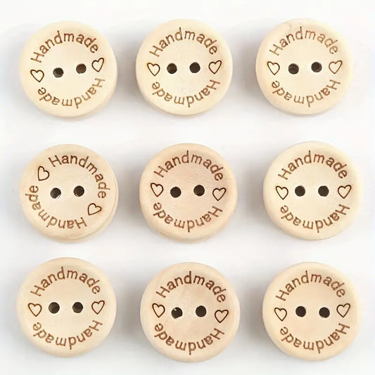 Buttons - "Handmade" wooden 15mm - set of 10