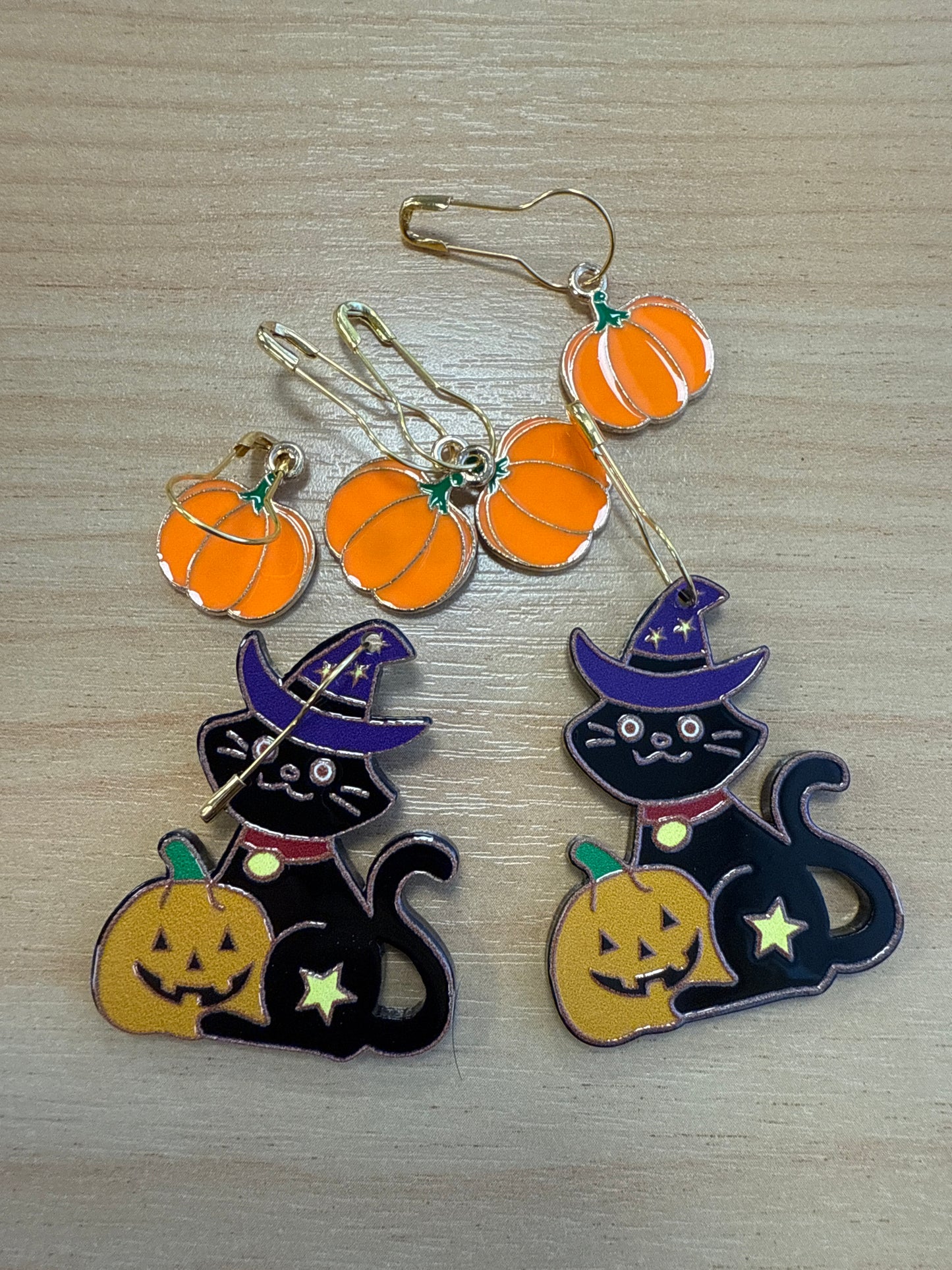 Stitch Markers - Black Cats and Pumpkins