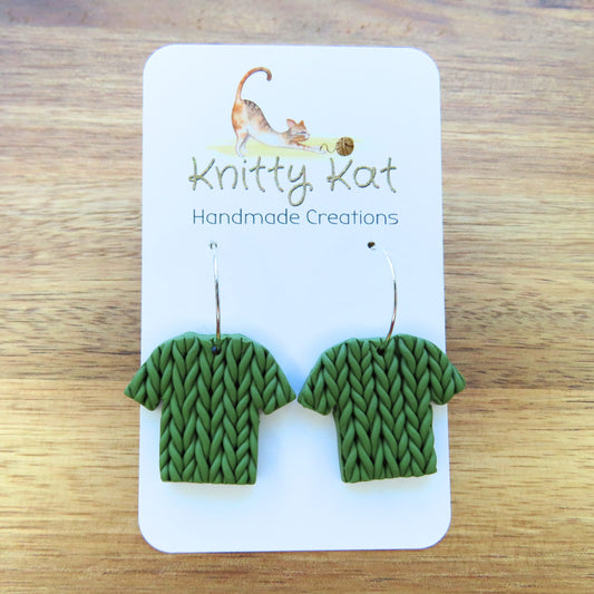 Knitty Kat - T-Shirt Hoop Earrings - Green