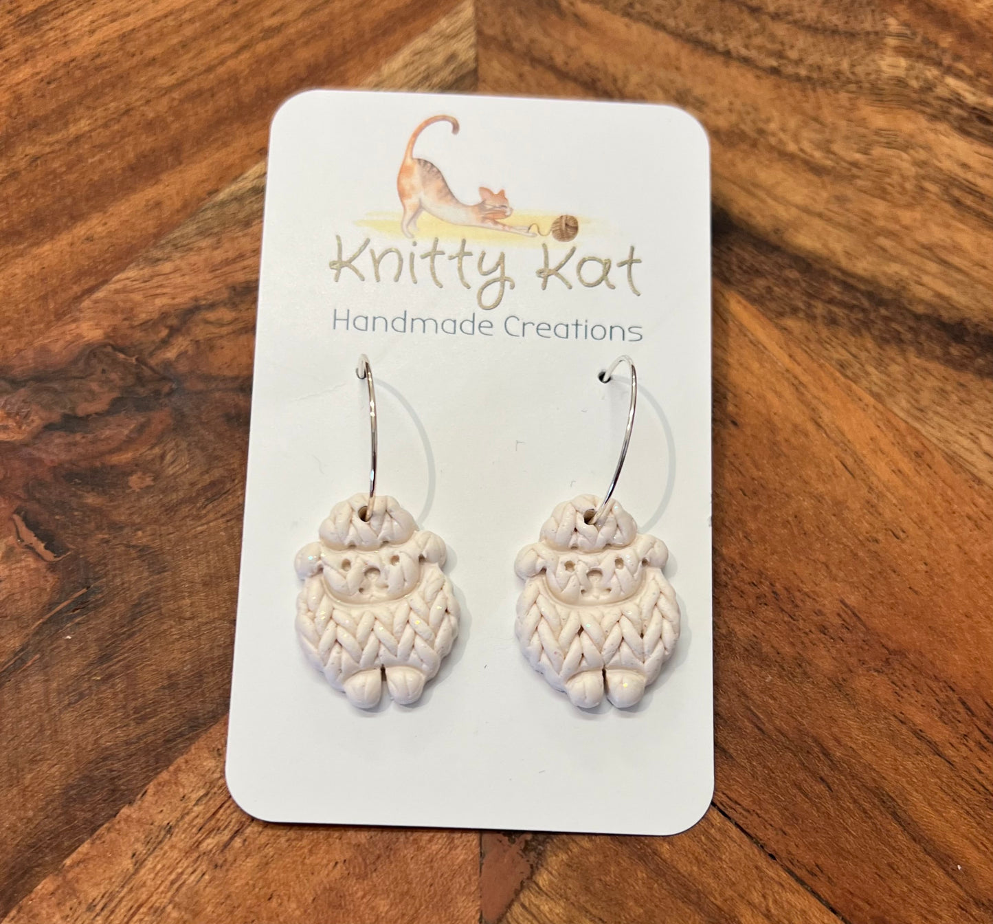 Knitty Kat - Sheep Hoop Earrings - White