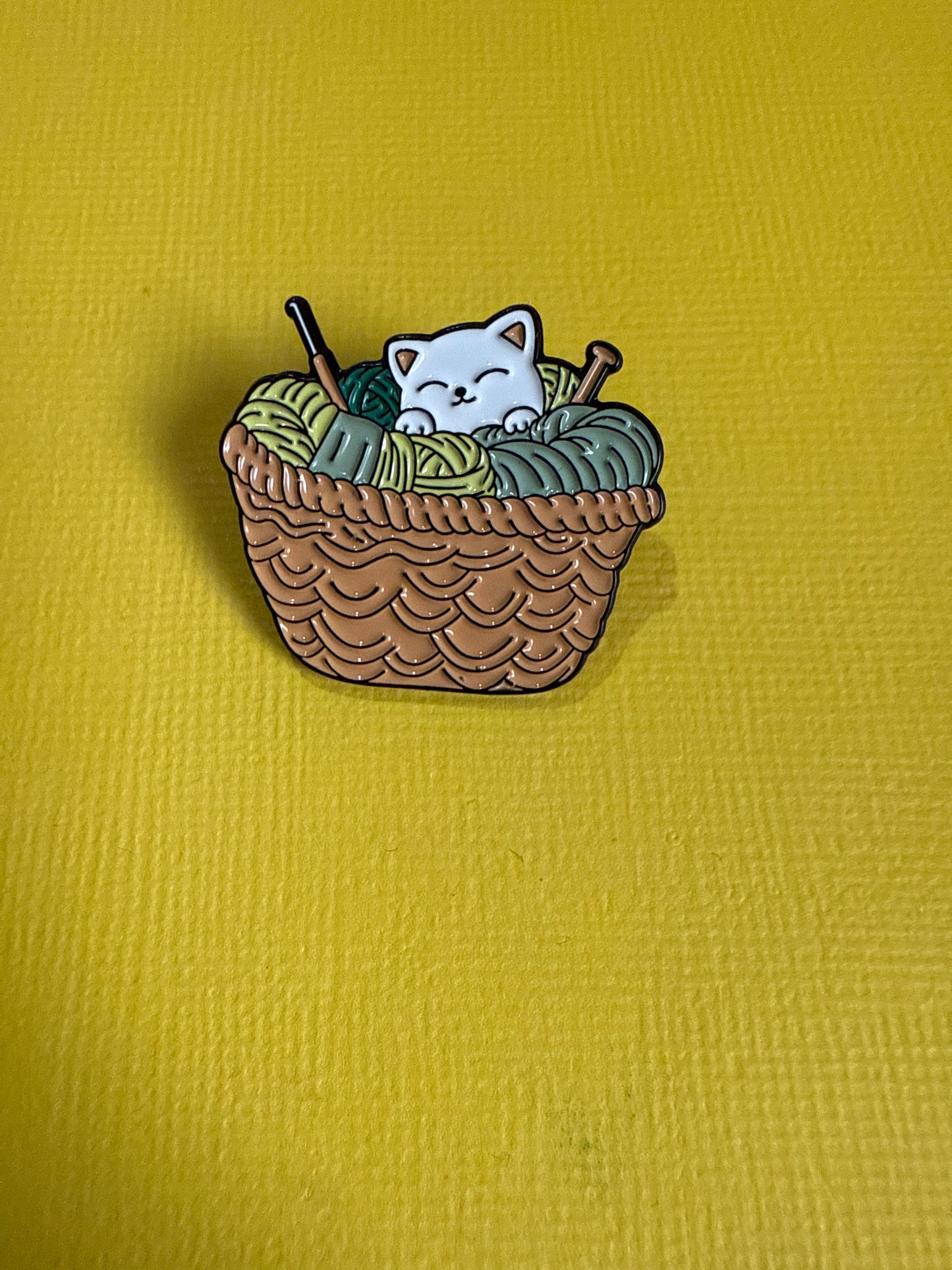 Enamel Pin - Cat in Knitting Basket