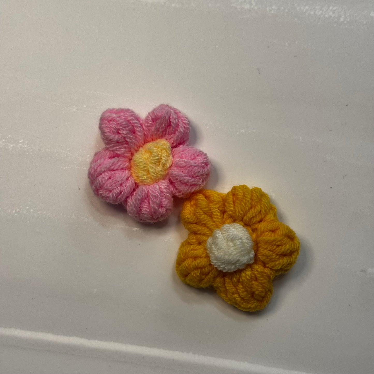 Crochet Flowers - 2pk Pink and Yellow