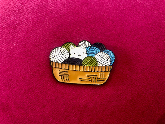 Enamel Pin - Cat in Knitting Basket