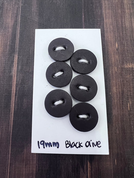 Bomod - Leather Buttons - 19mm set of 6 - Black Olive
