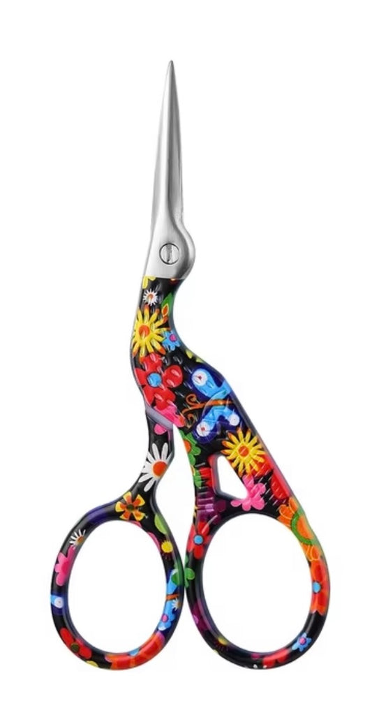 Scissors - Black Floral Crane