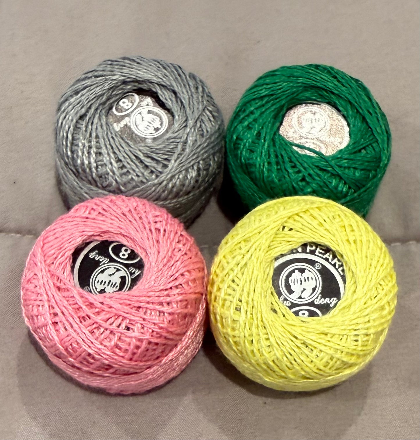 Cotton Thread - Spool x 4 - Green, Grey, Pink and Yellow