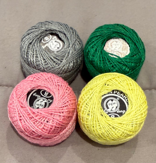 Cotton Thread - Spool x 4 - Green, Grey, Pink and Yellow