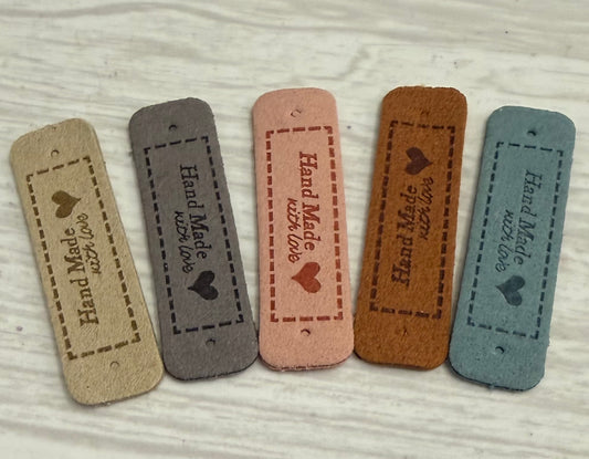 Labels - Leather look "Handmade" - set of 5 - Pink/Blue/Neutrals