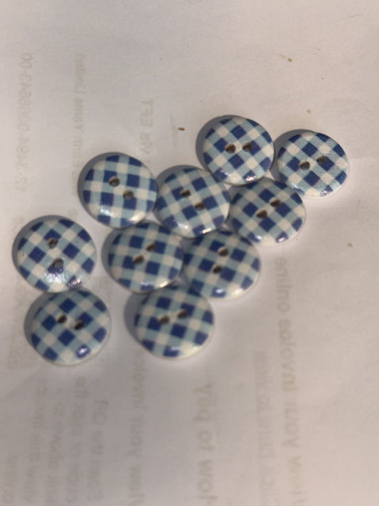 Buttons - Blue Checks - 15mm x 10