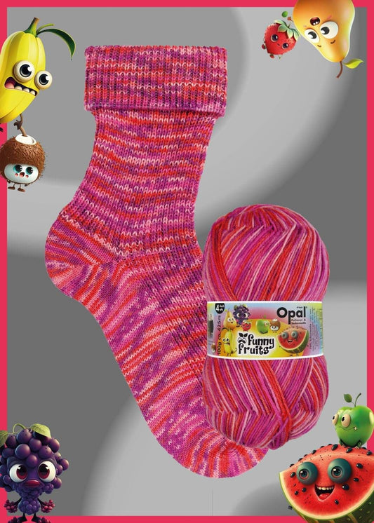 Opal Funny Fruits, fingering/4ply, 100gm - Raspberry Kiss - 11410