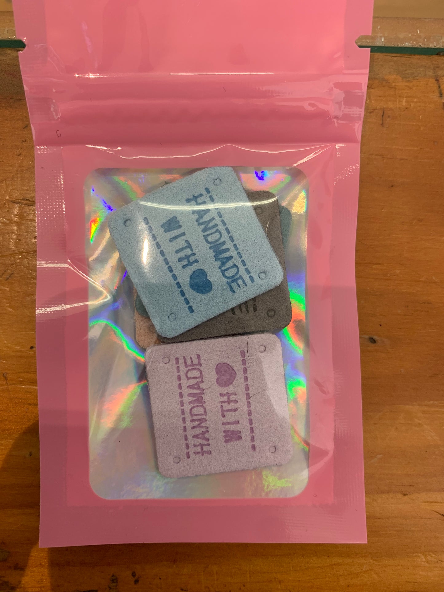 Labels - Square leather look "Handmade" - set of 5 - Blues/Greys