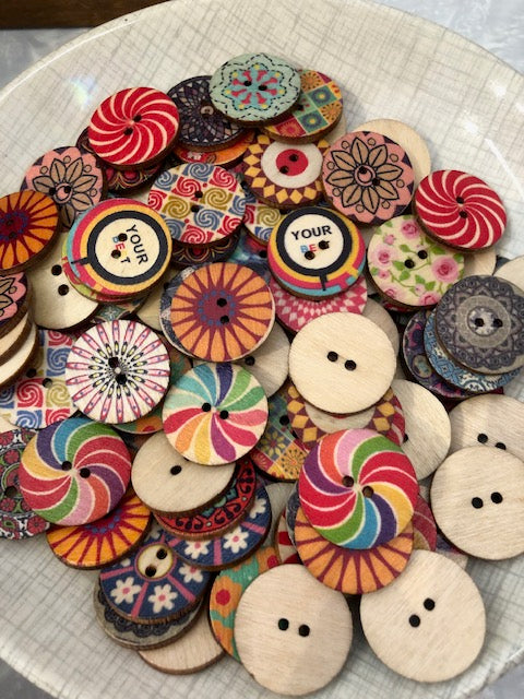 Buttons - Wooden 20mm x 10 mixed designs