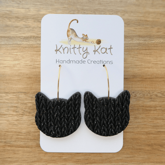 Knitty Kat Cat Hoop Earrings - Black