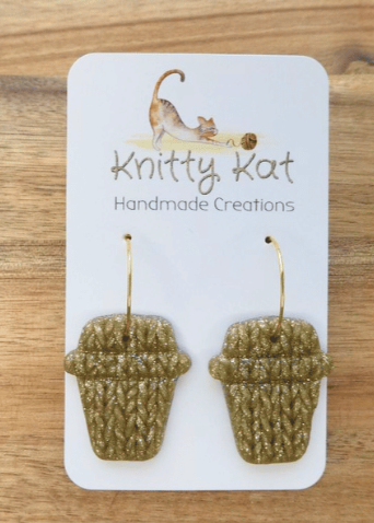 Knitty Kat Coffee Cup Hoop Earrings - Gold