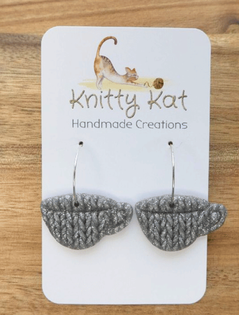 Knitty Kat - Teacup Hoop Earrings - Silver