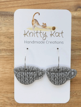 Knitty Kat Teacup Hoop Earrings - Silver