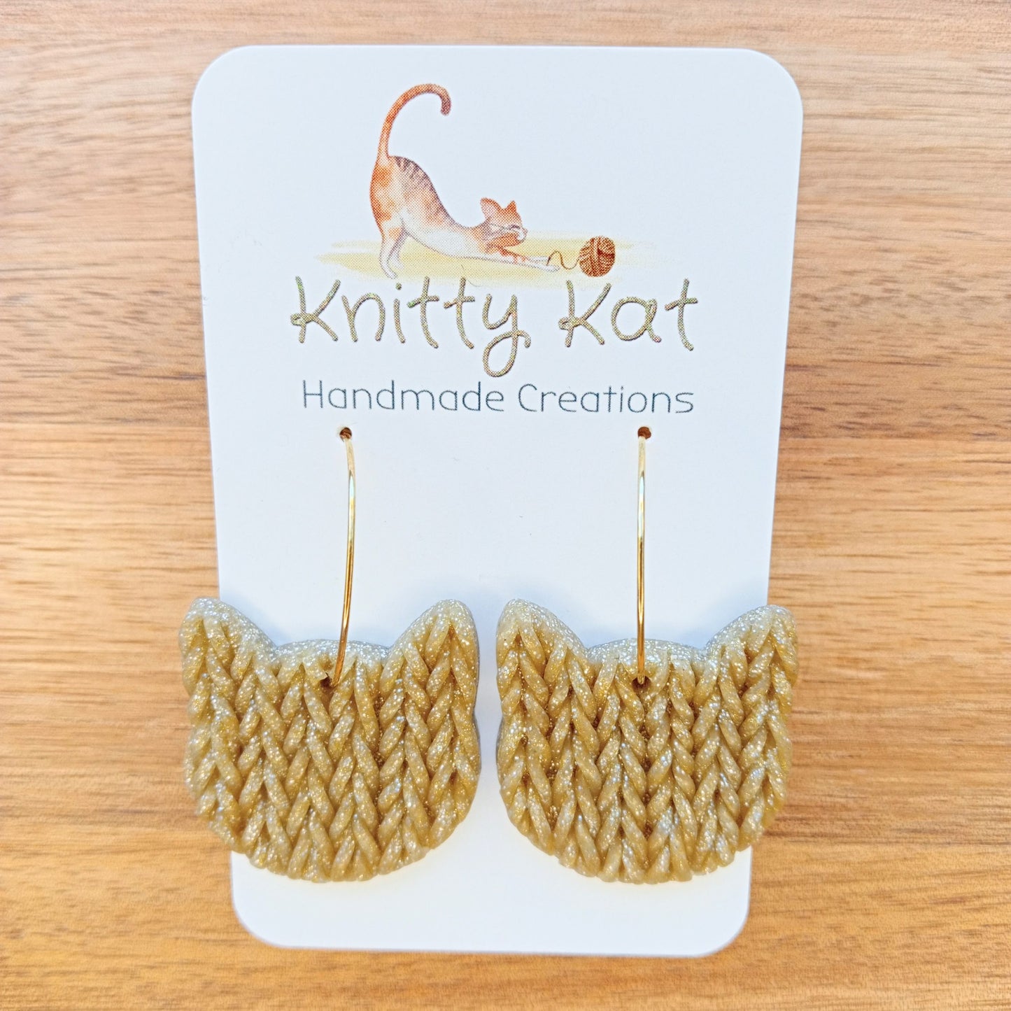 Knitty Kat - Cat Hoop Earrings - Gold