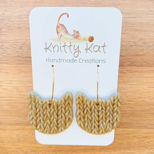 Knitty Kat Cat Hoop Earrings - Gold