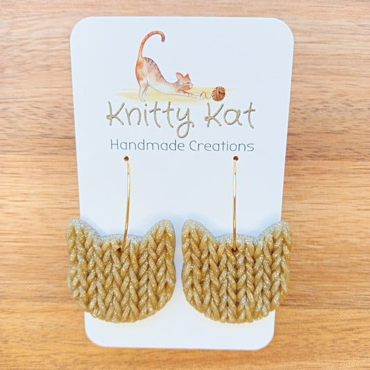 Knitty Kat - Cat Hoop Earrings - Gold