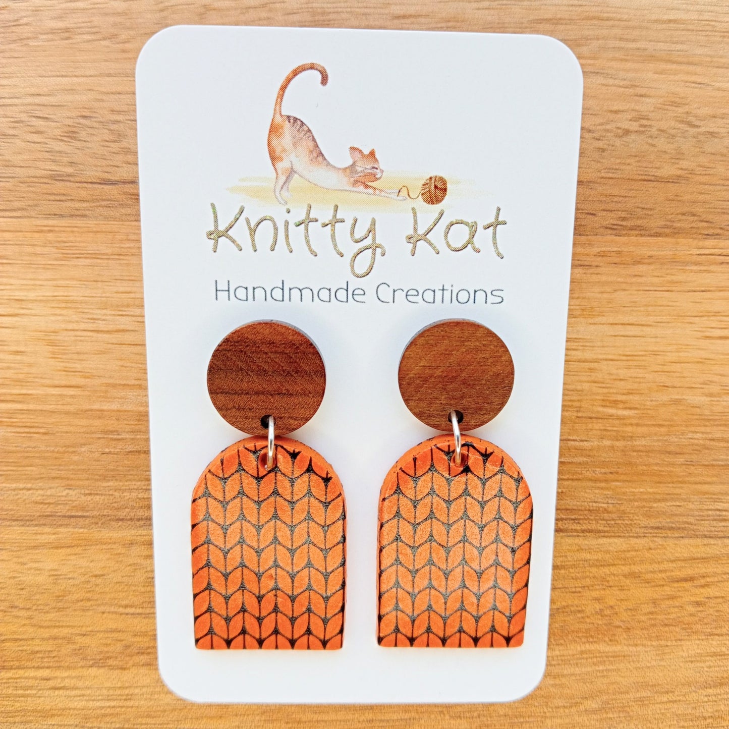 Knitty Kat - Knit Arch Earrings - Orange